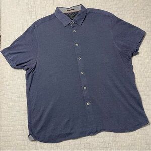 Ted Baker Navy Blue Patterned Button Down Short Sleeve Men’s Shirt Size 7